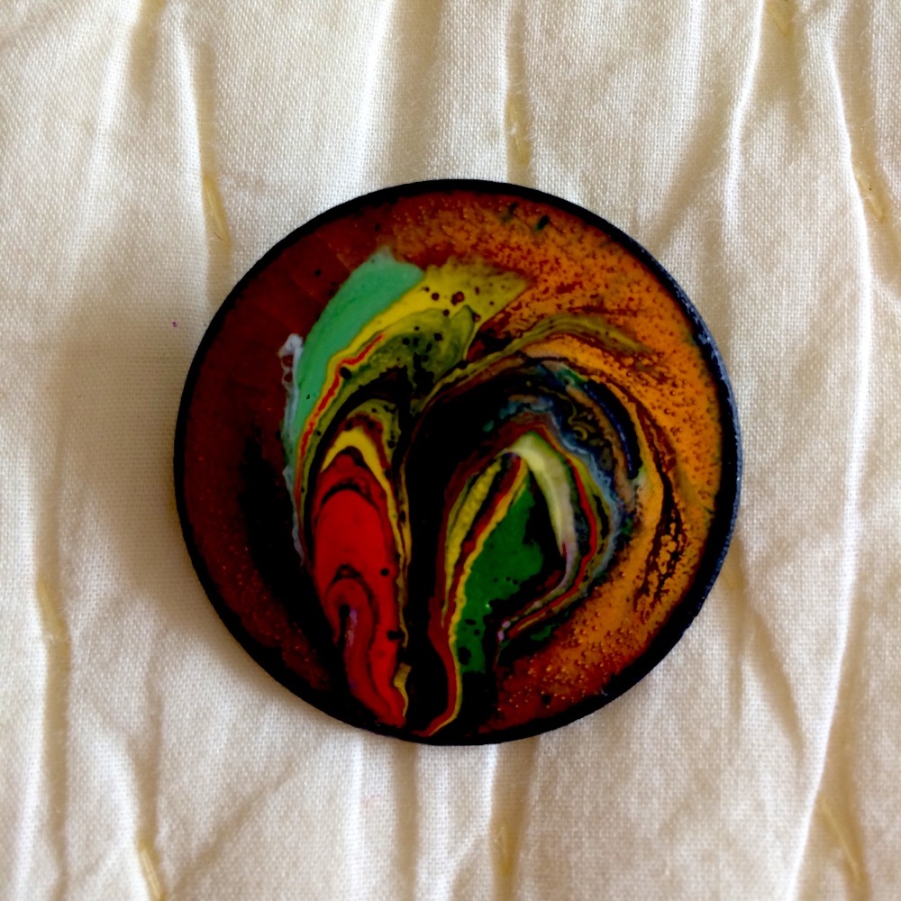 Hand Painted Abstract Design Pin Brooch